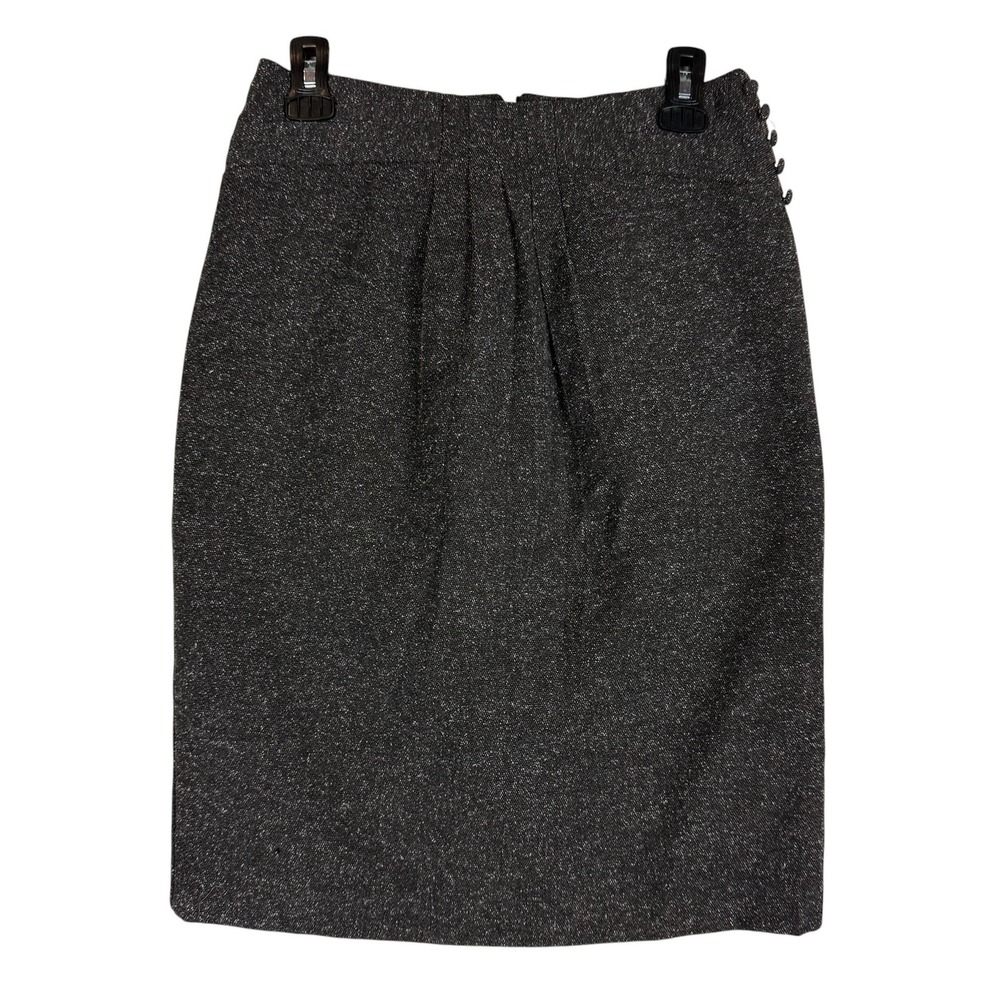 Worthington Skirt Womens 4P Petite Gray Tweed Pencil Lined Back Slit Buttons